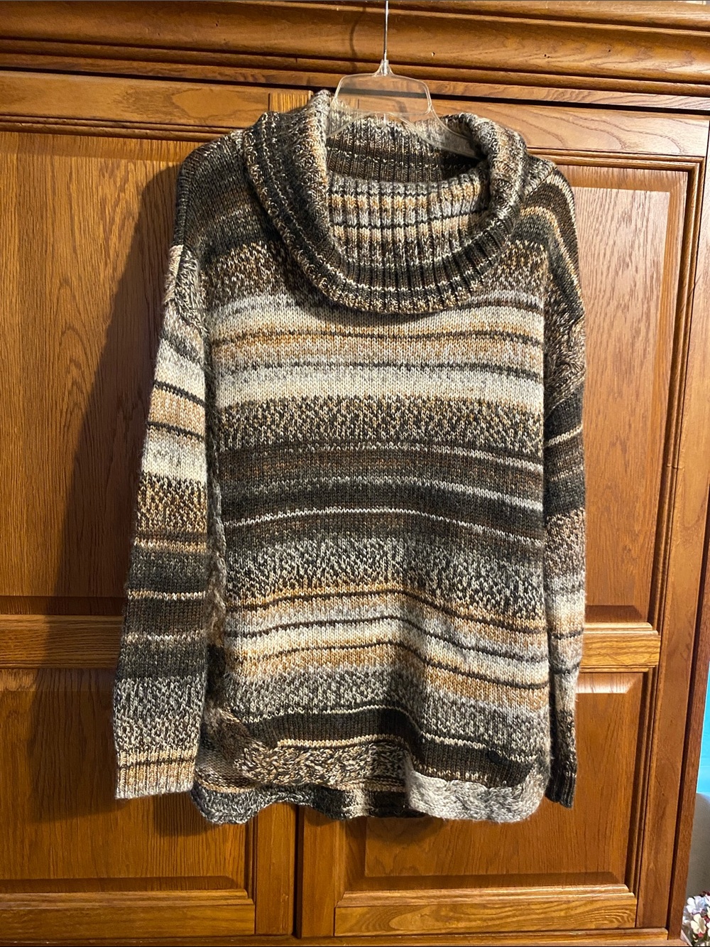 Royal Robbins Striped Cowl Neck Sweater - Brown, Cream, Gray, Tan